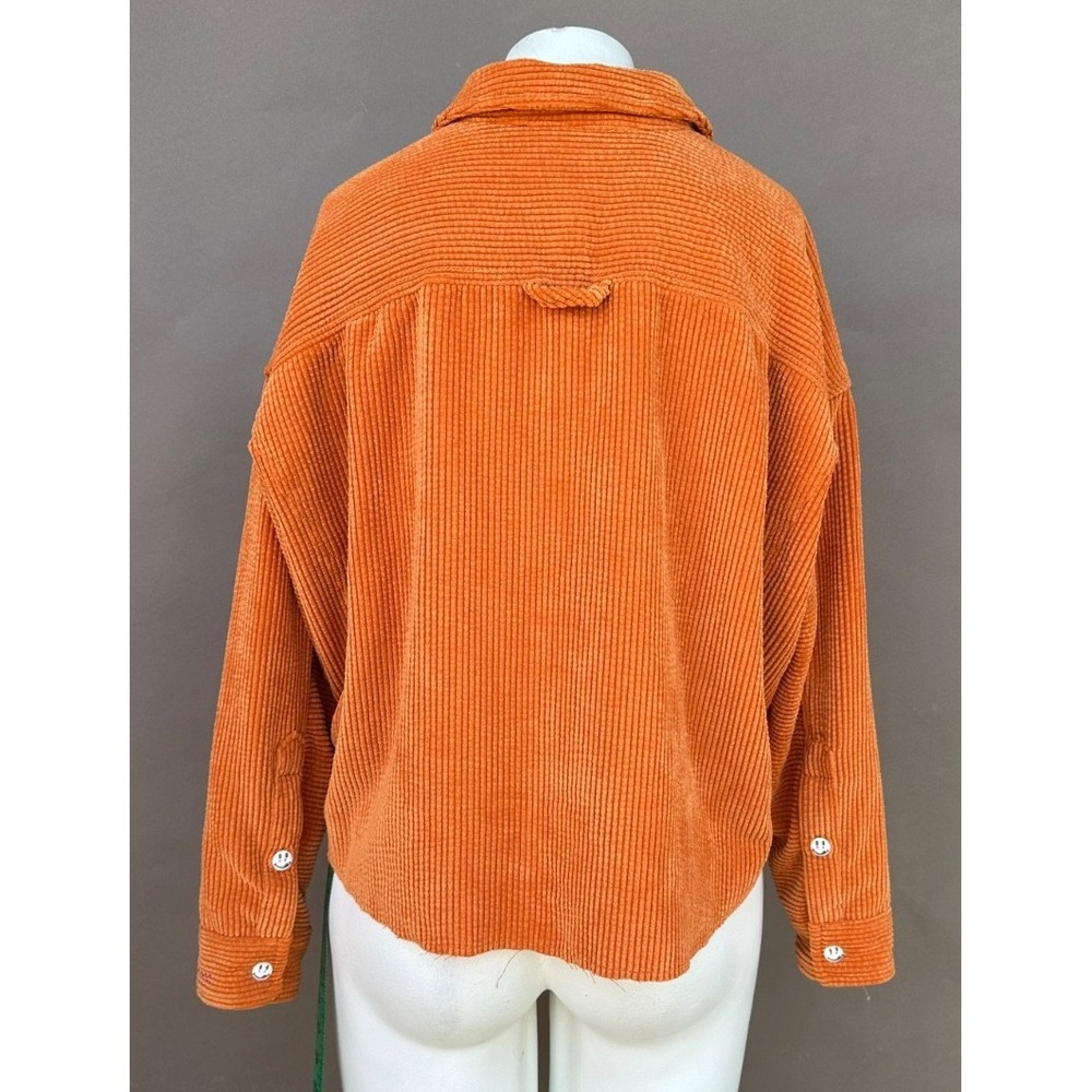 NEW BDG Urban Outfitters XS Orange Corduroy Button Up Crop Shirt Shacket Jacket - Picture 4 of 16